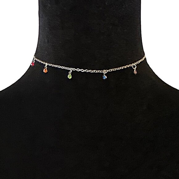 Choker Necklace Silver Tone Beaded Fringe Adjustable Length - Picture 1 of 4